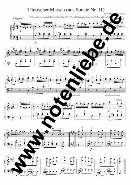 Tuerkischer Marsch Klaviernoten mit Fingersatz